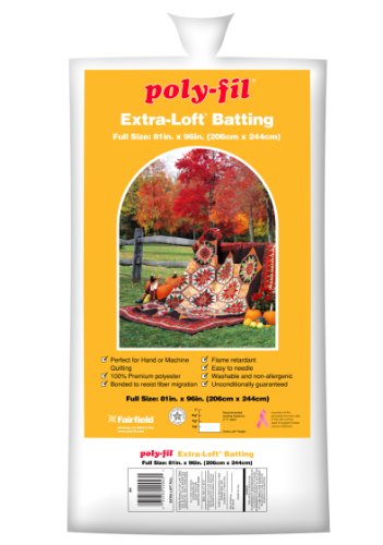 Fairfield Poly-Fil Extra-Loft White Quilt Batting, Full Size, 81-Inch by 96-Inch, 1 Batting