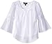 Amy Byer Girls' Bell Sleeve Top with Lace Inset, White, Large