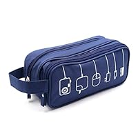 HONSKY Medium Water Repellent Travel Electronics Accessories Gadget Cable Cord Organizer, Hanging Cosmetic Makeup Toiletry Zipper Space Storage Bags Cases Pouch for Kid Women Men, Blue