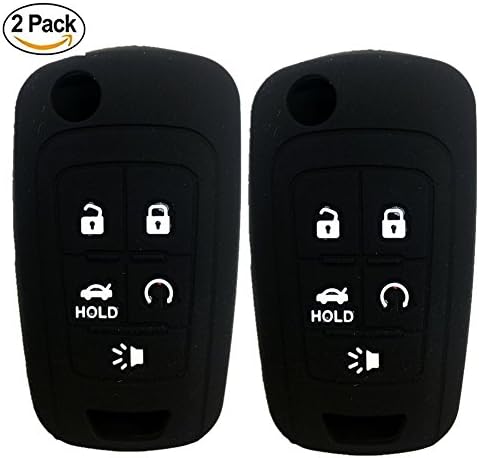 Pack 2 Black Rubber Key Fob Case Covers Keyless Entry Remote Key Fob Skin Cover Protector Jacket fit for for Chevrolet Camaro Cruze Volt Equinox Spark Malibu Sonic Flip Remote Key