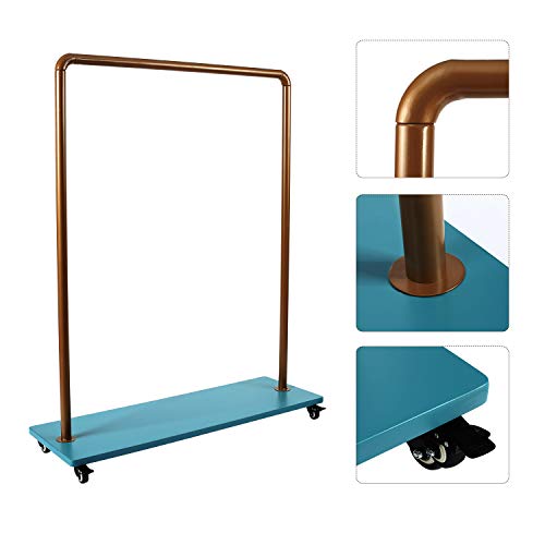 HOME BI Industrial Pipe Clothing Rack, Heavy Duty Garment Rack for Laundry Room,Rolling Clothes Rack with Shelf，Lockable Wheels,Blue - Thumbnail 6