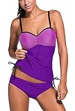 Dokotoo Womens Colorblock Tankini Top 2pcs Bottom Set Swimsuit Swimwear