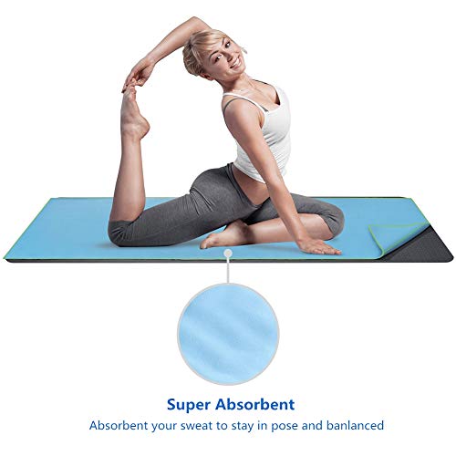 BlueFinger Yoga Mat Towel 24 x 73 inch with Corner Pocket,Hand Yoga Towel for Fitness and Pilates, Super Absorbent and Quick Dry
