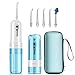 Water Dental Flosser for Teeth Cleaning and Flossing with Travel Size Case – Rechargeable Oral Irrigator, KOOVON Portable Water Flosser for Adults, IPX7 Waterproof, 5 Jet Tips & 4 Modes, Blue