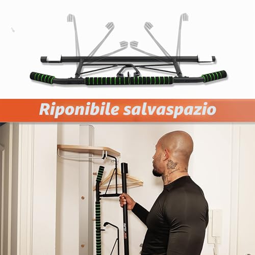 DH FitLife Barra per Trazioni da Porta | Impugnature Multiple | Senza Viti | Sbarra Trazioni 200 kg | Pull Up Bar Pieghevole | Montaggio Facile e Veloce | Elastici Trazioni Inclusi | Per Porta 70–92 cm