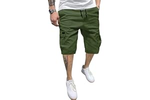 PIDOGYM Men Cargo Shorts with Drawstring Durable 6 Pocket Outdoor Work Shorts, Relaxed Fit Cotton Tactical Hiking Half Pants