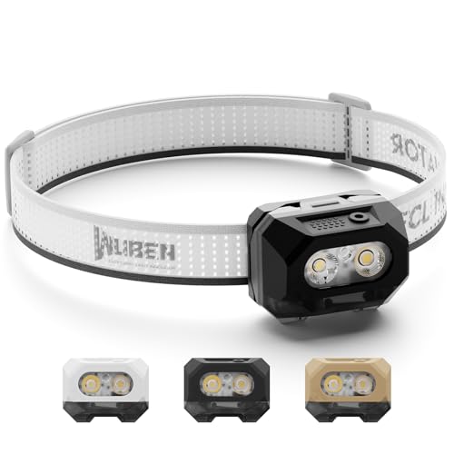 WUBEN H4 Lanterna de Cabeça Recarregável LED, 800 Lúmens, à Prova d'água IP68 Com Sensor de Movimento, Lanternas de Cabeça Com 10 Modos e Luz Vermelha, Para Camping Equipamentos, Pesca e Acampamento