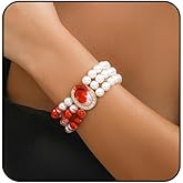 Bestleey Gothic Layers Pearl Bracelets for Women Vampire Blood Drop Bracelet Vintage Red Crystal Adjustable Bracelet Halloween CZ Bride Party Wedding Jewelry