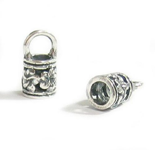 2 pcs .925 Sterling Silver Flower Bead 4mm Leather Cord End Cap/Findings/Antique