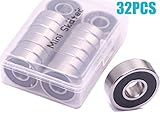 Mini Skater Roller Skate Bearings,Greased ­Miniature Ball Bearing ,Double Shielded,Black (32 PCS)