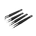 TINKSKY 4pcs Tweezers Anti-Static Stainless Steel Tweezers Maintenance Tools Kit(Black)
