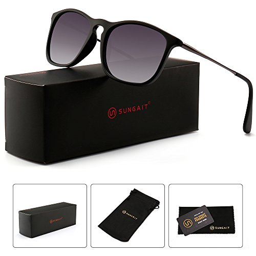 SUNGAIT Classic Square Frame Sunglasses Retro Style for Men Women (Black Frame/Grey Gradient Lens, 54) Composite Frame1509HKH