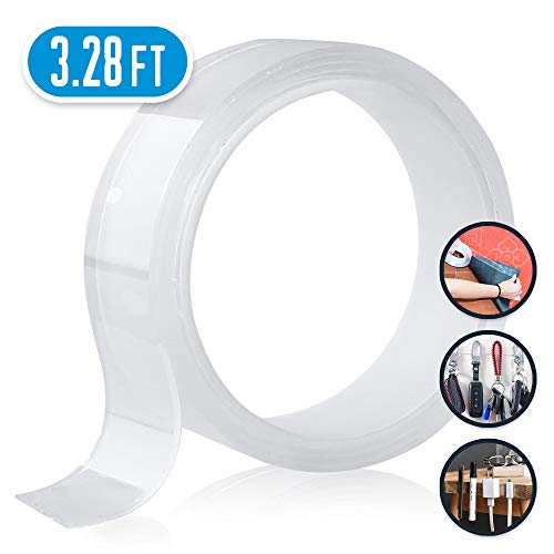 Nano Double Sided Tape, Magic Removable Gel Grip Tape, Multipurpose Wall Mounting Tape, Washable Strong Sticky Transparent Tape for Photo Poster Home/Office Fix Carpet Mats (Clear, 3.28FT/1M)
