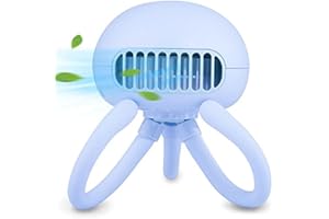 ANDRTI Portable Bladeless Mini Handheld Fan with Flexible Tripod - Clip on Stroller Fan, 3 Speeds, Rechargeable Battery Operated for Stroller, Car Seat, Crib, Bike and Desktop (Blue)