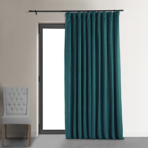HPD Half Price Drapes Signature Velvet Thermal Blackout Curtains for Living Room 84 Inch Long (1 Panel) Rod Pocket Insulated Blackout Curtains for Bedroom Window Curtains, 100W x 84L, Everglade Teal