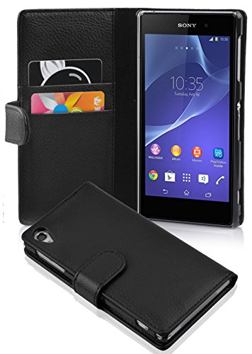 Cadorabo - Book Style Wallet Design for Sony Xperia Z2 with 2 Card Slots and Money Pouch - Etui Case Cover Protection in OXID-BLACK