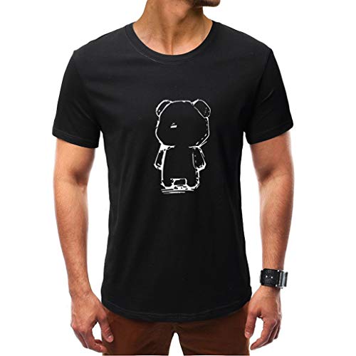 YKARITIANNA Fashion Men Casual Summer Print Short Sleeve O-Neck Tops Blouse T-Shirt Black