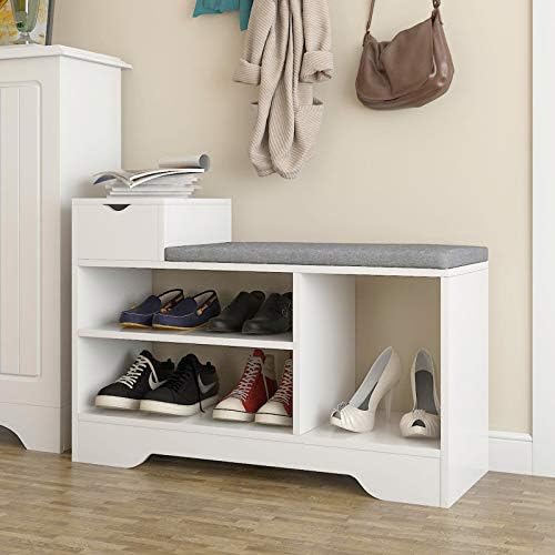 Leyo Shoe Storage Benches with Cushion Seating White Shoe Rack Bench