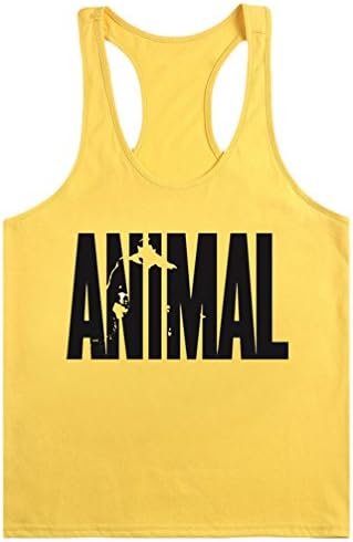 MITIAO Men Animal Stringer Bodybuilding Workout Tank Tops Y-Back Shirt Yellow Black L