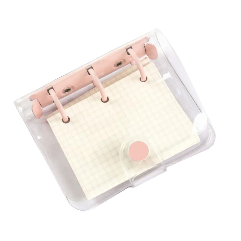 JIHUOO Mini Transparent 3 Ring Binder Covers Clear PVC Loose Leaf Notebook Mini Binder Pockets Snap Button Ring Binder Pink