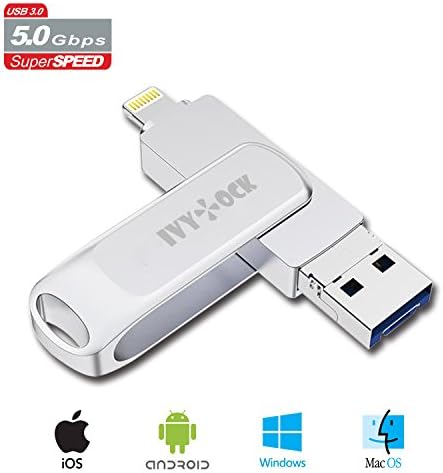 3-in-1 iPhone USB Flash Drives 32GB, IVYOCK USB 3.0 External Storage Memory Stick Adapter Expansion for iOS,PC and Android with Micro-USB Port