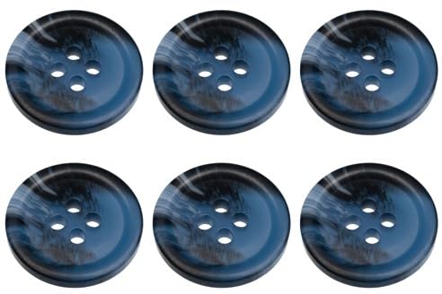 Pack of 6 Blue 23mm Round Faux Horn Sew On Plastic Buttons for Coats Jackets Cardigans Flat 4 Holes 36L