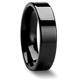 Plated Black Flat Plain Polished Tungsten Carbide Engagement Ring Comfort Fit 6mm