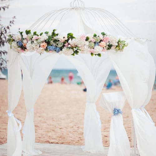 BEELUKY Arche Wall Hanging Wedding 75 x 800 cm White Net Curtain with 22 m Ribbons Draped Chiffon Fabric for Ceremony Decoration Backdrop Party Gauze Curtain