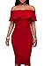 Wonderoy Women's Ruffles Off Shoulder Fitted Club Party Cocktail Bodycon Midi Dress M Red 1#