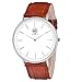 AIBI Slim and Big face Watches with Brown Bands for Men and Women Clearance Light Brown Leather Strap Easy to Read 3ATM Waterproof with Egg White Face