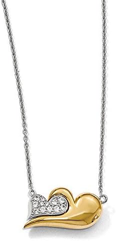 Sterling Silver and 14K Gold Plated Created White Sapphire Heart Necklace - 22 inches