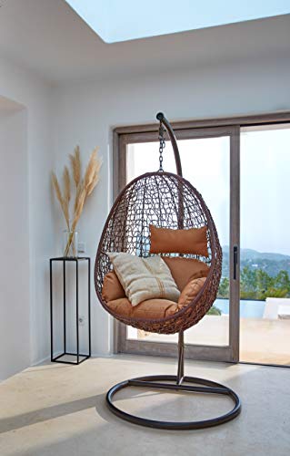 Kideo Hängesessel mit Gestell und Sitzkissen, Lounge-Möbel, Polyrattan, Swing Chair, Lounge (braun/beige) – Bild 5