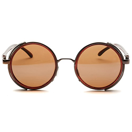 Dollger Steampunk Vintage Retro Sunglasses Metal Circle Frame (Brown Lens+Brown Frame, 100% UV Protection Lens)