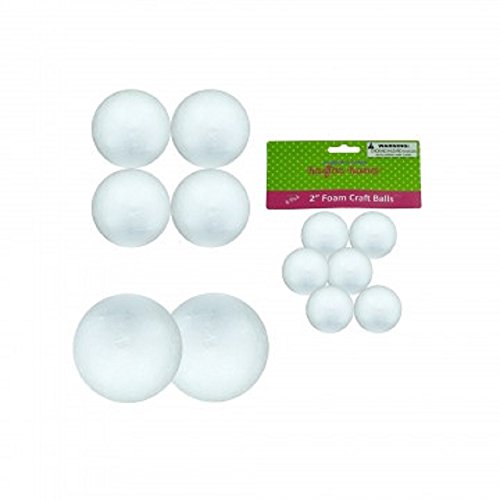 12 Count Large Foam Craft Balls 6 pack 2" balls, 4 pack 2 1/2" balls and 2 pack 3" balls Buy