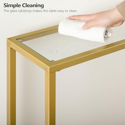 HOOBRO Gold Console Table for Living Room, 100 cm Narrow Long Sofa Table with Tempered Glass, 2 Tier Skinny Entryway Table with Open Shelves, Slim Hallway Table with Metal Frames, Gold EGD04XG01