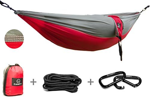 Single Camping Hammock &amp; Carabiners - Soft Comfortable Breathable Tear Resistant Lightweight Portable - 70D Diamond Weave Ripstop Parachute Nylon - Gear For Camping, Travel, Survival, Beach by CAMPFY