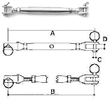 Marine Part Depot Stainless Steel Turnbuckle Jaw/Jaw 1/8
