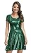 Women Halloween Skater A-Line Costume Scaled Mermaid Short Sleeve Dresses Green 2XL