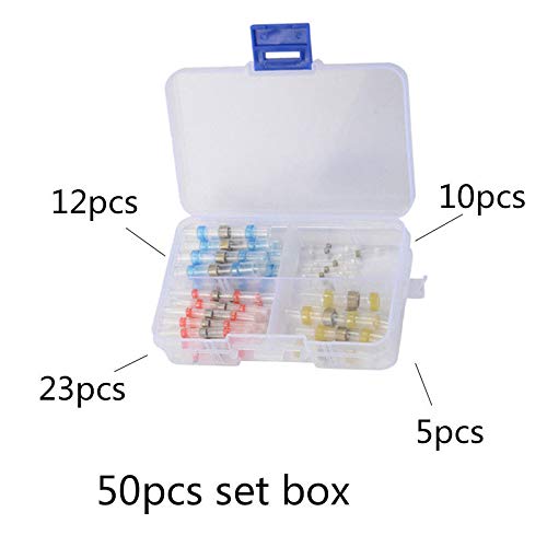 Mokylor 50 Pcs Waterproof Heat Shrink Solder Seal Wire Connectors Kit, Terminals Copper Kit,Butt Terminals Tube for Automotive, Marine and Other Outdoor Applications