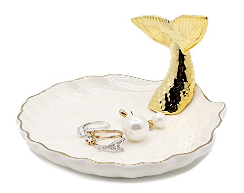 Levilan Ceramic Ring Jewelry Holder Decor Dish Organizer. Jewelry Tray. Fishtail Jewelry Plate Size 130 x 130 x 75mm/5.12 x 5.12 x 2.95in - Thumbnail 5