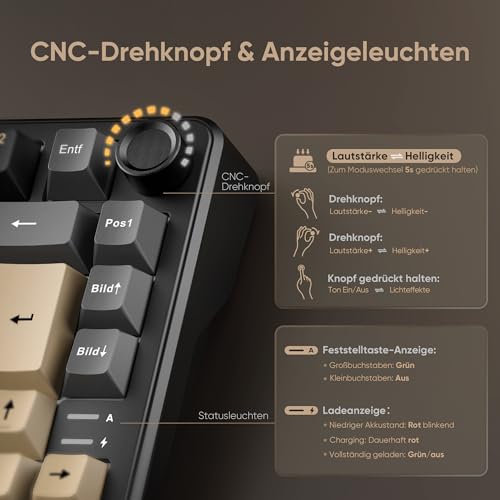 RedThunder K75 Wireless Mechanical Gaming Keyboard with German QWERTZ Layout 81 Keys, 3-Mode BT/2.4GHz/USB-C, RGB, 5-Layer Damping Structure, Hot-Swap, 4000mAh Battery, for Windows, Mac, Xbox