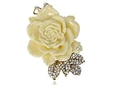 Vintage Tone Elegant Cream White Resin Enamel Rose Crystal Rhinestone Fashion Jewelry