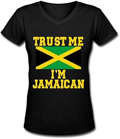 Apparel Women's V-Neck T-Shirt Casual Trust Me I'm Jamaican Printed Short Sleeve Tee Tops Trendy