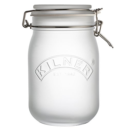 Kilner Frosted Glass Clip Top Jar, Store Dry Foods and Preserve Fruits and Jams, Variety of Jar Sizes and Colors, 34-Fluid Ounces, White