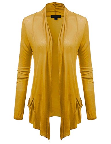 Emmalise Women Basic Drape Open Cardigan Shawl with Side Pockets - Mustard,2XL