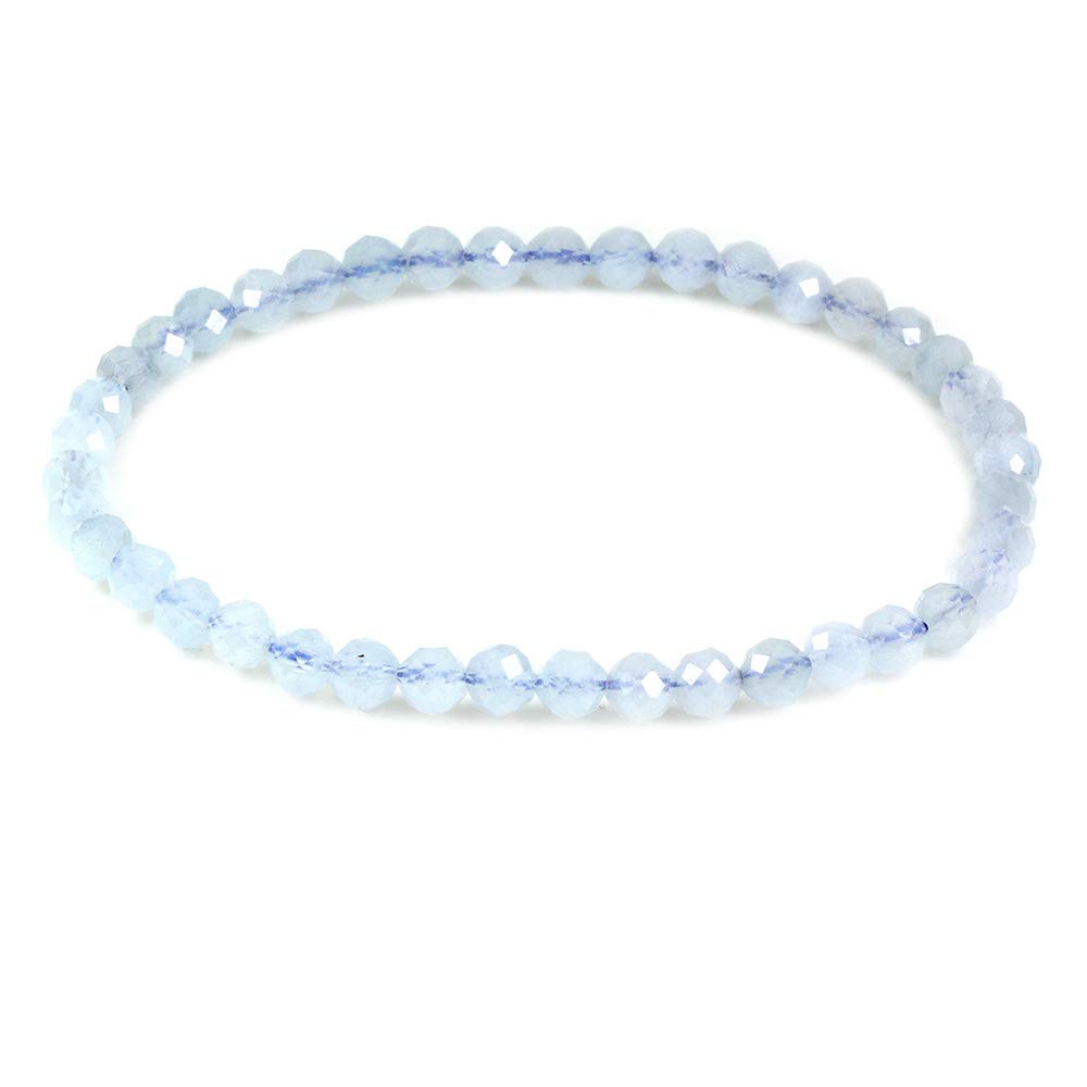 CHENYUE Natural Faceted A Grade Aquamarine 4mm Round Beads Stretch Bracelet 7" Unisex