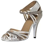 Msmushroom Woman's Fashion Pu Soft Dancing Shoes 4''heel,grey and Silver