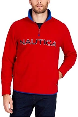 Nautica Mens Sweaters Red Blue Us Size Xl 1 4 Zip Logo Fleece