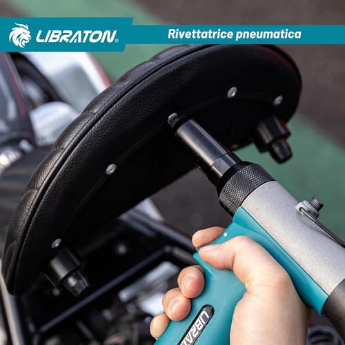 LIBRATON Pneumatic Riveter Kit, Heavy Duty Pneumatic Riveter Gu 2.4mm 3.2mm 4.0mm 4.8mm with 200c Rivet, Professional Auto Repair Tool, Suctio Design