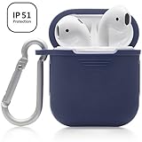 Domatti Protective Silicone Skin Cover Case for Apple Airpods Charging Dock Box – Soft Slim Fit Shockproof Non-Slip Grip Wrap with Keychain Tether Leash for Wireless Bluetooth Earphones (Navy Blue)